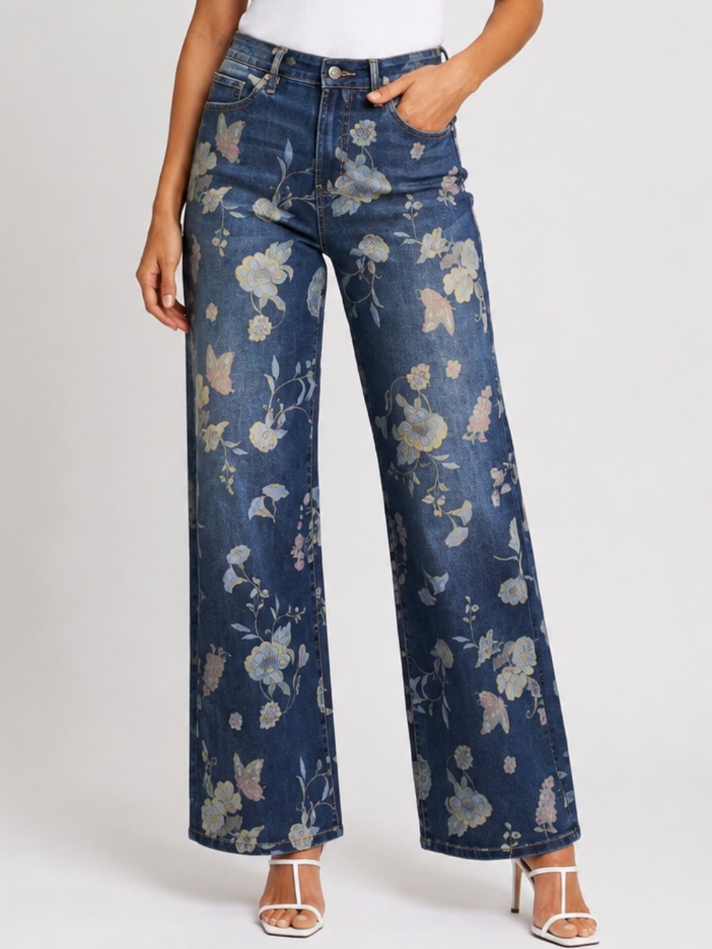Mica Denim Floral Print Wide Leg Jeans. All the stretch of a Judy Blue Jean